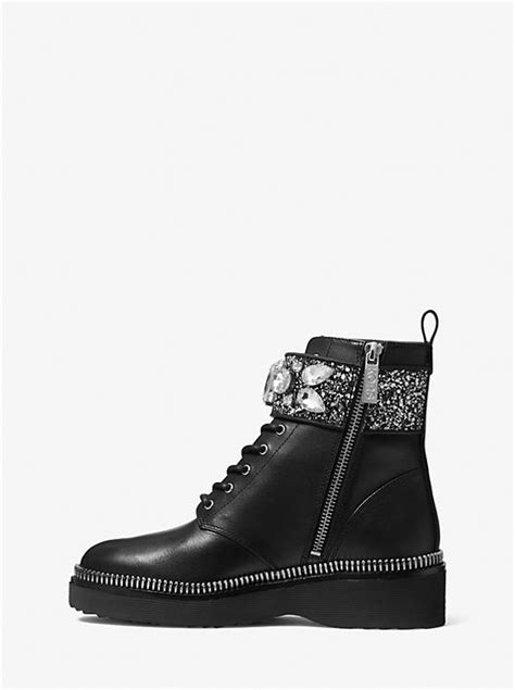 michael kors haskell embellished glitter and leather combat boot|Michael Kors Boots for Women .